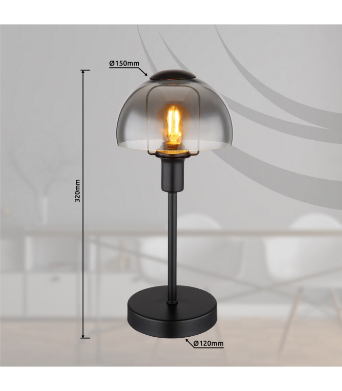 Kokkini Bedside Table Lamp Matt Black Smoke Glass Shade 1x E14-8