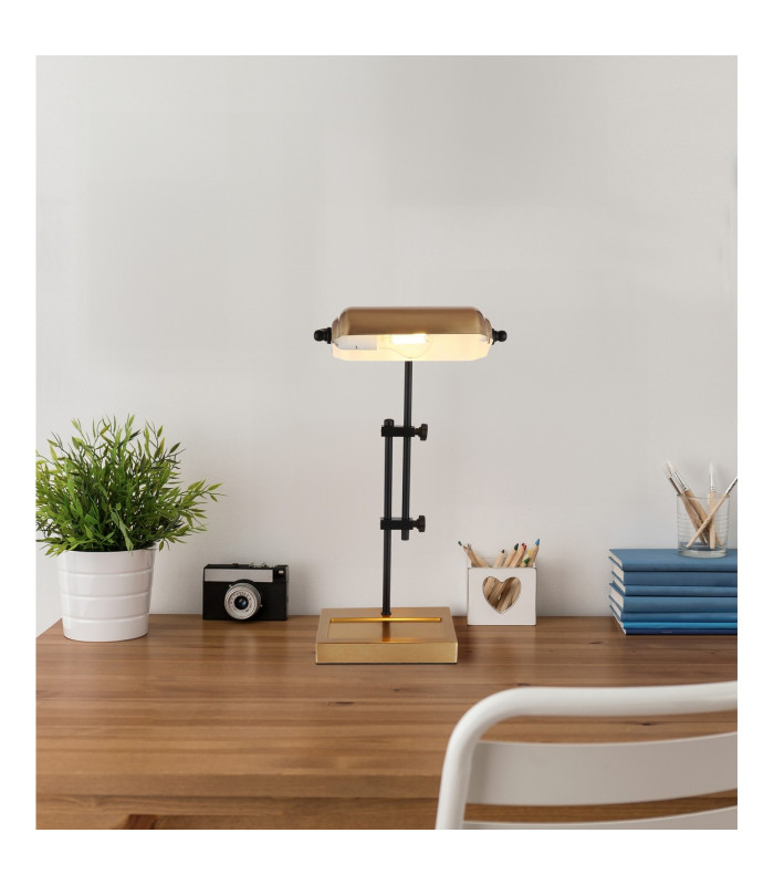 Marid Bankers Table Lamp Matt Black Gold 1x E27-7