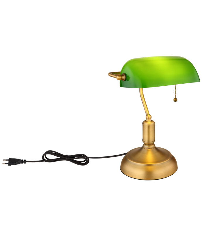 Antique Bankers Table Lamp Old Brass Green Glass Shade 1x E27-4