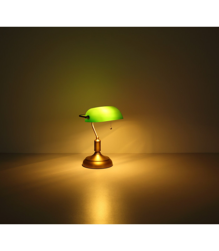 Antique Bankers Table Lamp Old Brass Green Glass Shade 1x E27-5