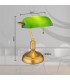 Antique Bankers Table Lamp Old Brass Green Glass Shade 1x E27-9