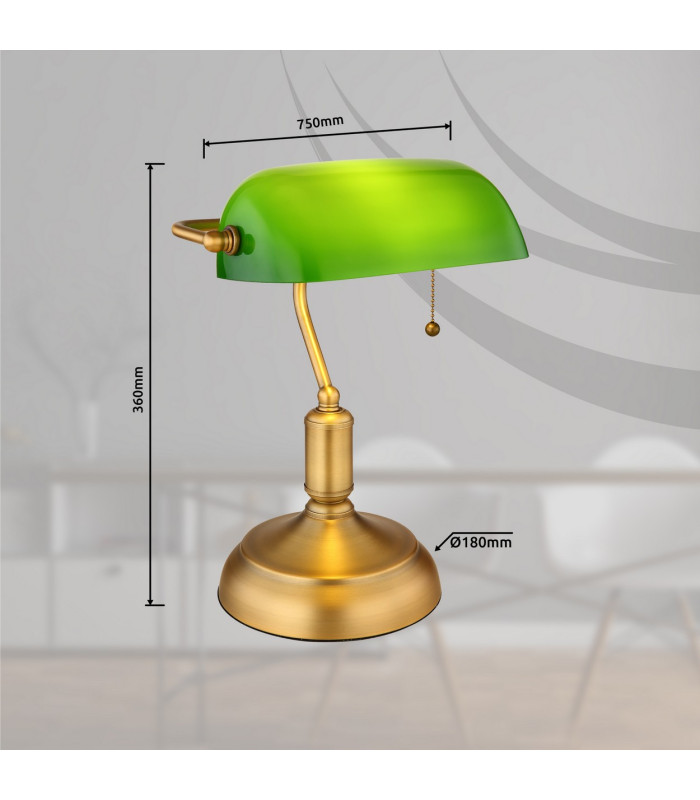 Antique Bankers Table Lamp Old Brass Green Glass Shade 1x E27-9