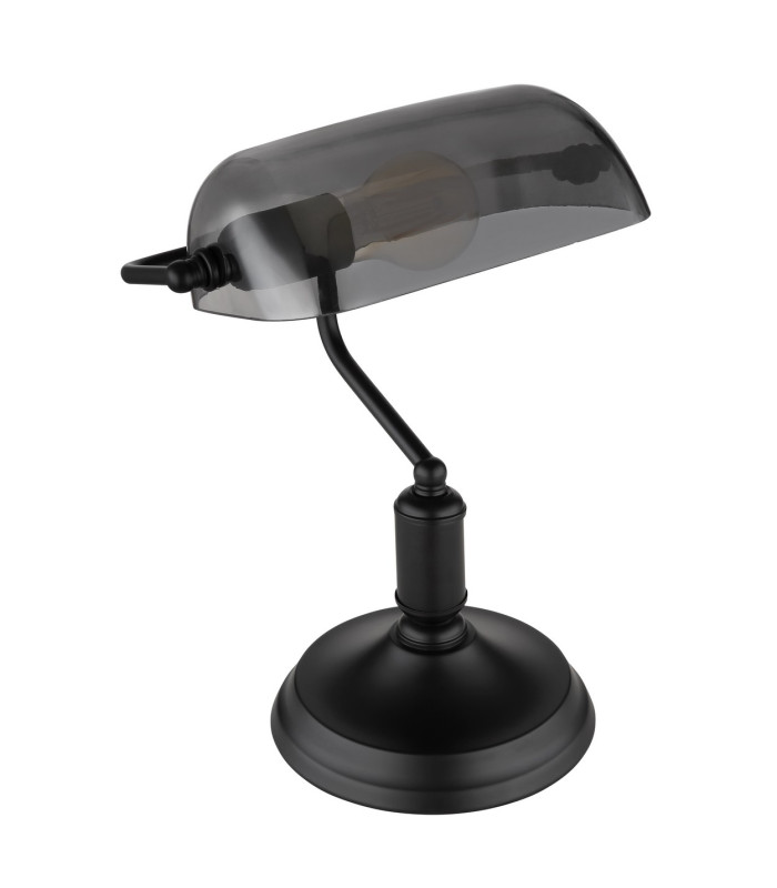 Antique Bankers Table Lamp Matt Black Smoke Glass Shade 1x E27-2
