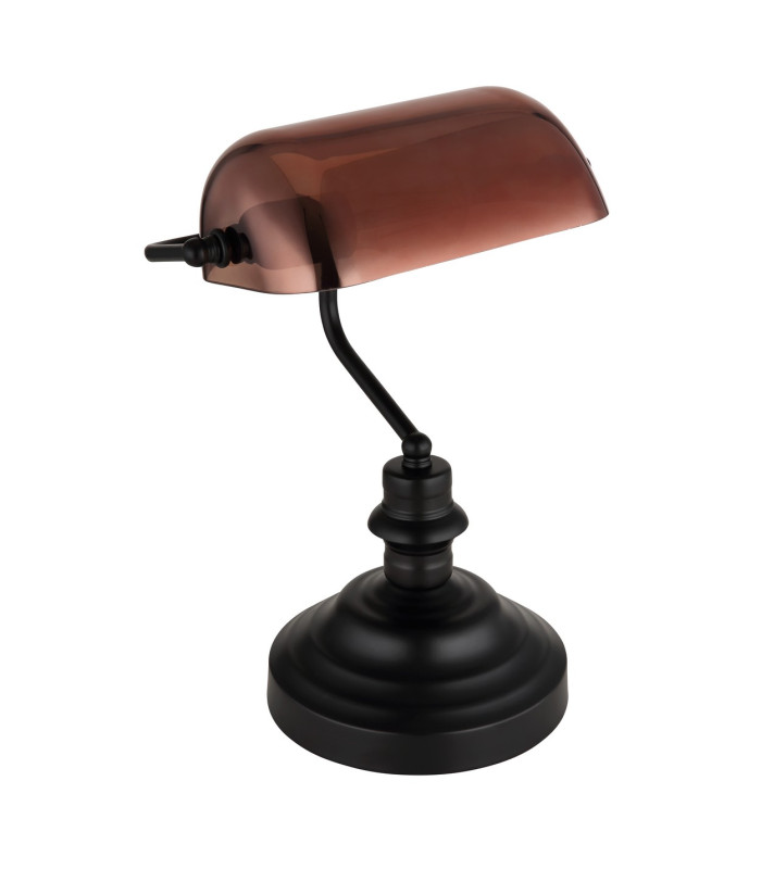 Antique Bankers Table Lamp Matt Black Copper Glass Shade 1x E27-2