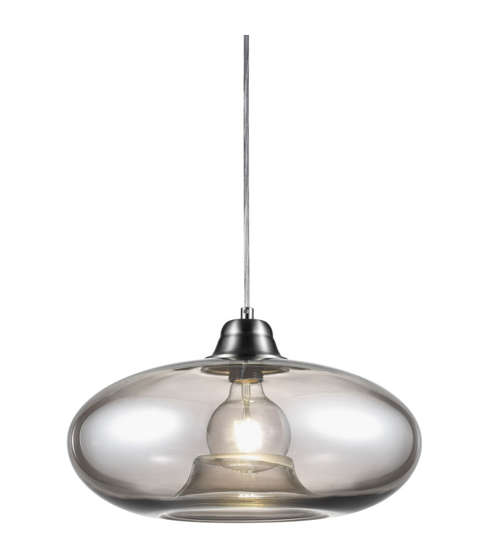 Lille Dome Pendant Ceiling Light Nickel Matt Smoke Glass Shade 1x E27-1