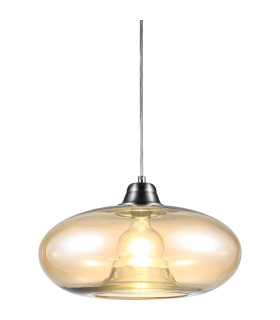 Lille Dome Pendant Ceiling Light Nickel Matt Amber Glass Shade 1x E27-1