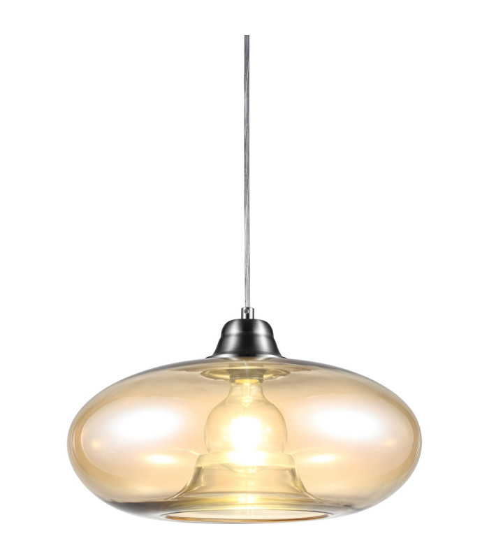 Lille Dome Pendant Ceiling Light Nickel Matt Amber Glass Shade 1x E27-1