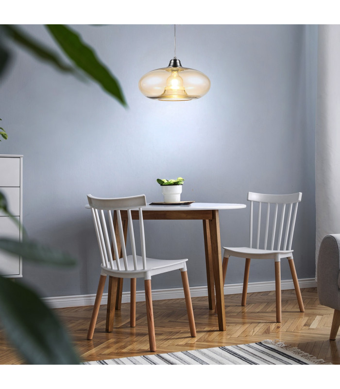 Lille Dome Pendant Ceiling Light Nickel Matt Amber Glass Shade 1x E27-2