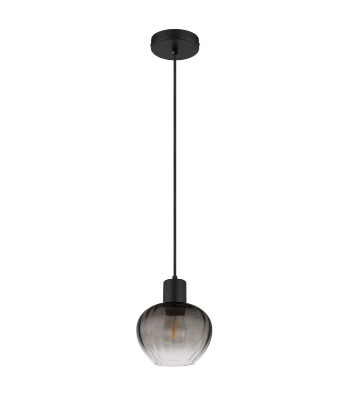 Toy 19cm Dome Pendant Ceiling Light Matt Black Smoke Glass Shade 1x E27-2
