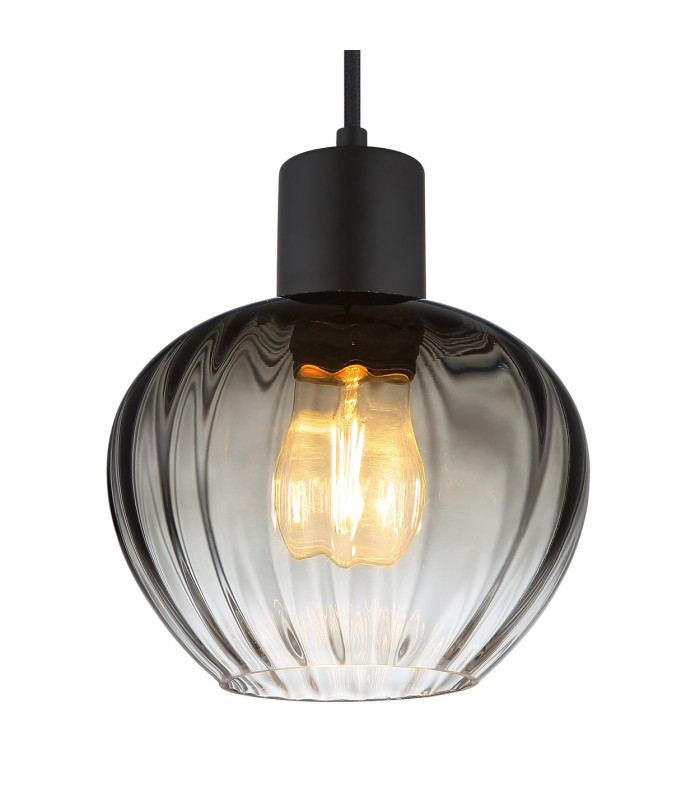 Toy 19cm Dome Pendant Ceiling Light Matt Black Smoke Glass Shade 1x E27-3