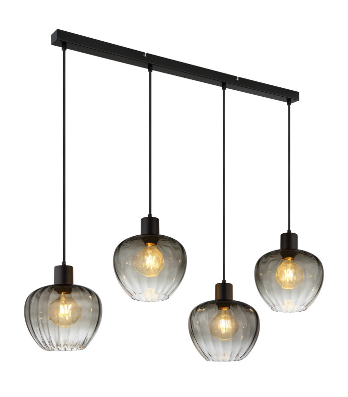 Toy Bar Pendant Ceiling Light Matt Black Smoke Glass Shade 4x E27-1