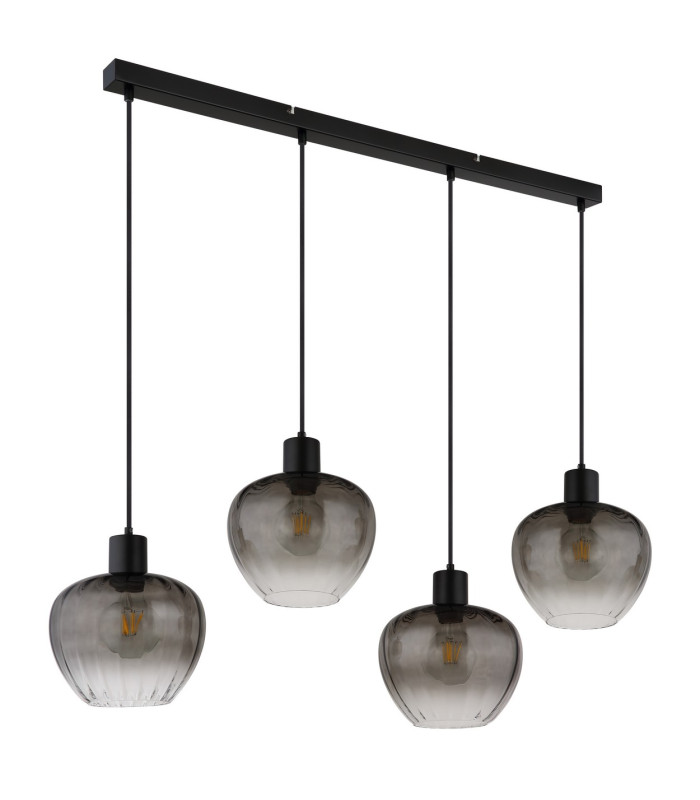 Toy Bar Pendant Ceiling Light Matt Black Smoke Glass Shade 4x E27-2