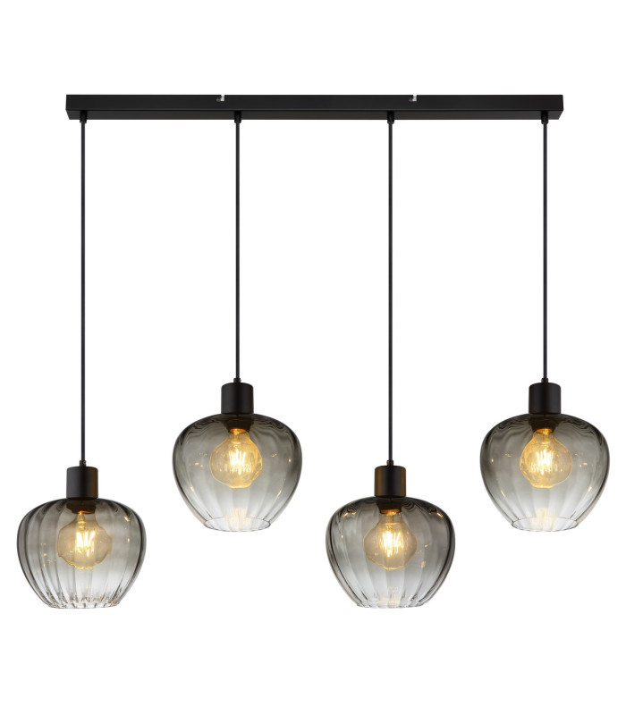 Toy Bar Pendant Ceiling Light Matt Black Smoke Glass Shade 4x E27-3