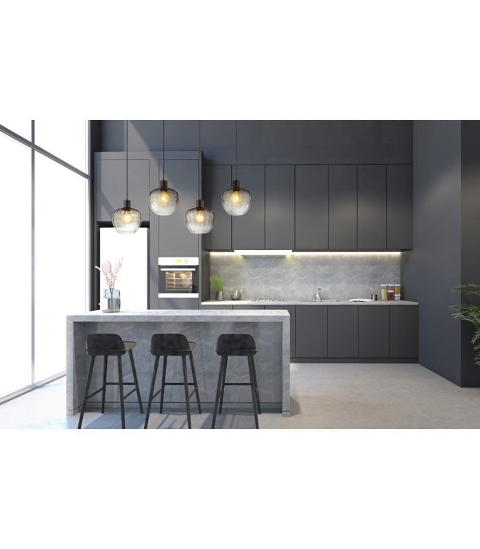 Toy Bar Pendant Ceiling Light Matt Black Smoke Glass Shade 4x E27-8