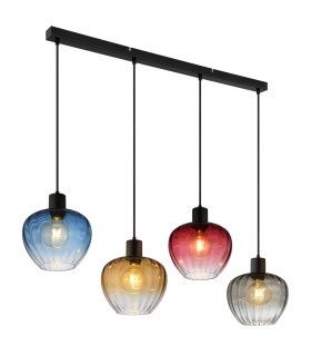 Toy Bar Pendant Ceiling Light Matt Black Multicolour Glass Shade 4x E27-1