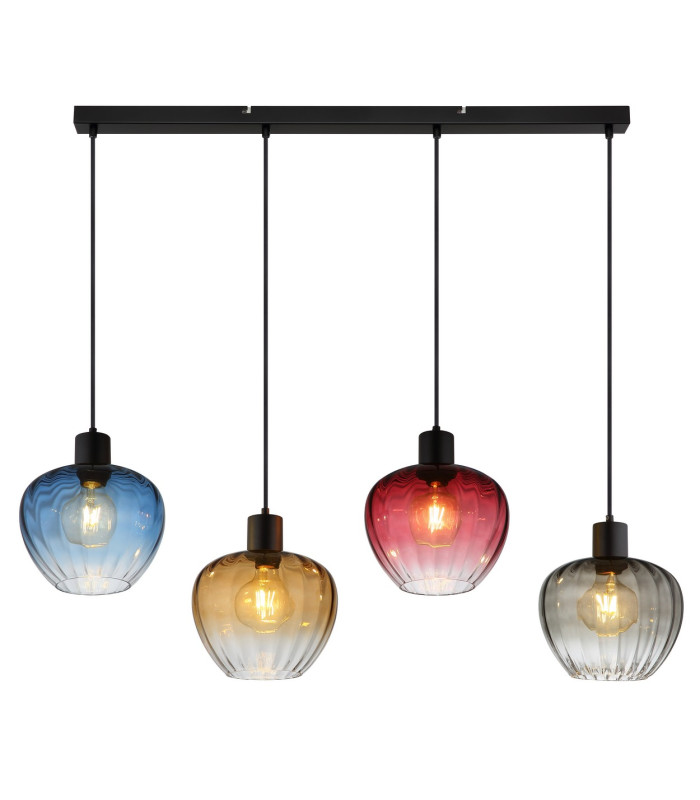 Toy Bar Pendant Ceiling Light Matt Black Multicolour Glass Shade 4x E27-3