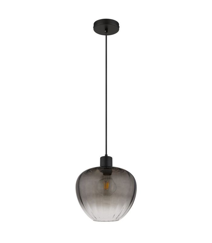 Toy 29cm Dome Pendant Ceiling Light Matt Black Smoke Glass Shade 1x E27-2
