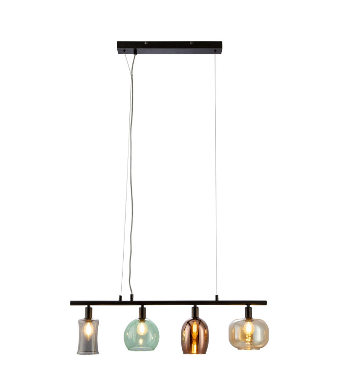 Telesto Bar Pendant Ceiling Light Black Amber Glass Shade 4x E14-1