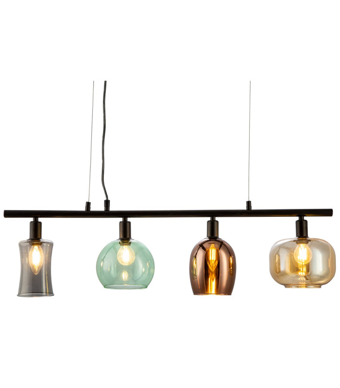 Telesto Bar Pendant Ceiling Light Black Amber Glass Shade 4x E14-2