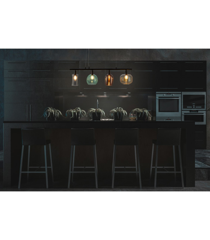 Telesto Bar Pendant Ceiling Light Black Amber Glass Shade 4x E14-3