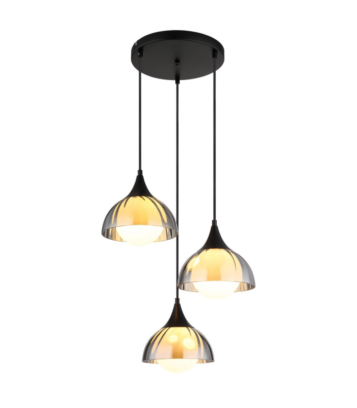 Eva Cluster Pendant Ceiling Light Matt Black Smoke Glass Shade 3x G9-1