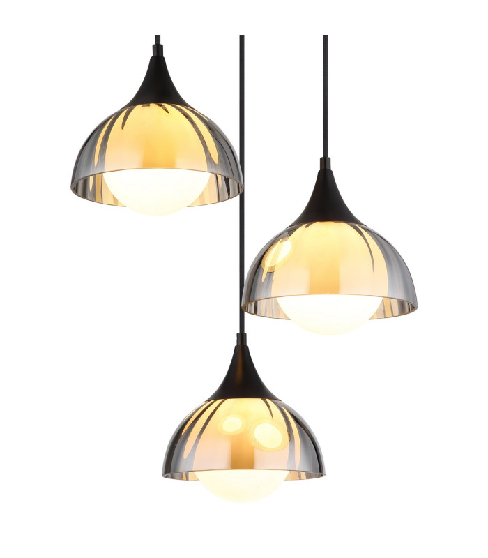 Eva Cluster Pendant Ceiling Light Matt Black Smoke Glass Shade 3x G9-3