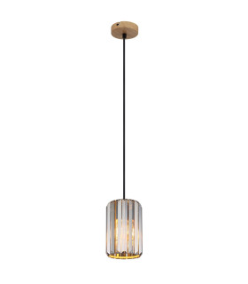 Run Slim Pendant Ceiling Light Wood Look K5 Crystals Smoke Colored 1x E27-1