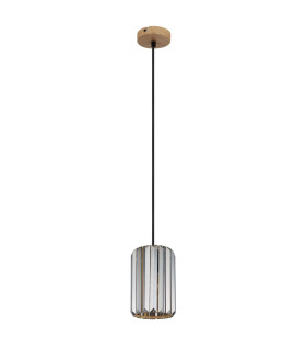 Run Slim Pendant Ceiling Light Wood Look K5 Crystals Smoke Colored 1x E27-2