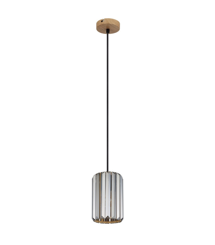 Run Slim Pendant Ceiling Light Wood Look K5 Crystals Smoke Colored 1x E27-2