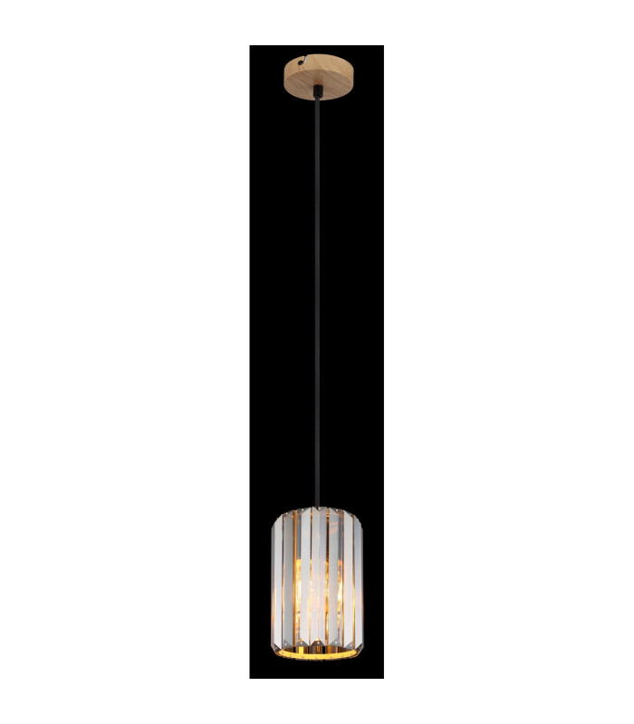 Run Slim Pendant Ceiling Light Wood Look K5 Crystals Smoke Colored 1x E27-3