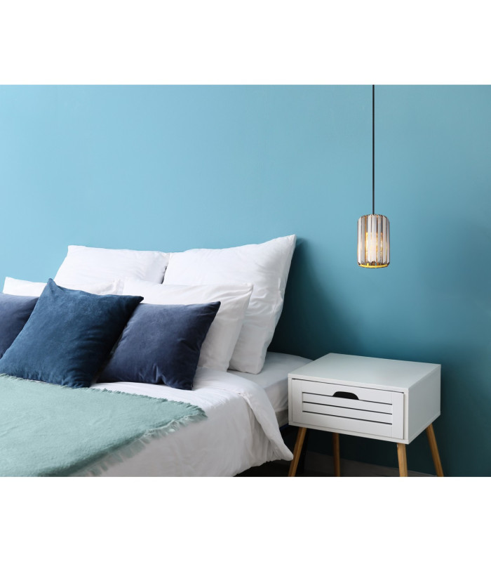 Run Slim Pendant Ceiling Light Wood Look K5 Crystals Smoke Colored 1x E27-7