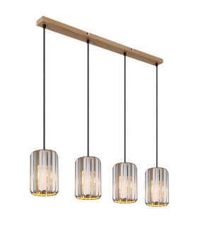 Run Bar Pendant Ceiling Light Wood Look K5 Crystals Smoke Colored 4x E27-1