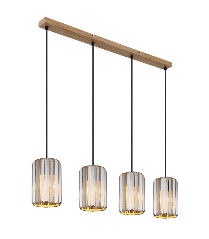 Run Bar Pendant Ceiling Light Wood Look K5 Crystals Smoke Colored 4x E27-1