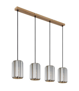 Run Bar Pendant Ceiling Light Wood Look K5 Crystals Smoke Colored 4x E27-2