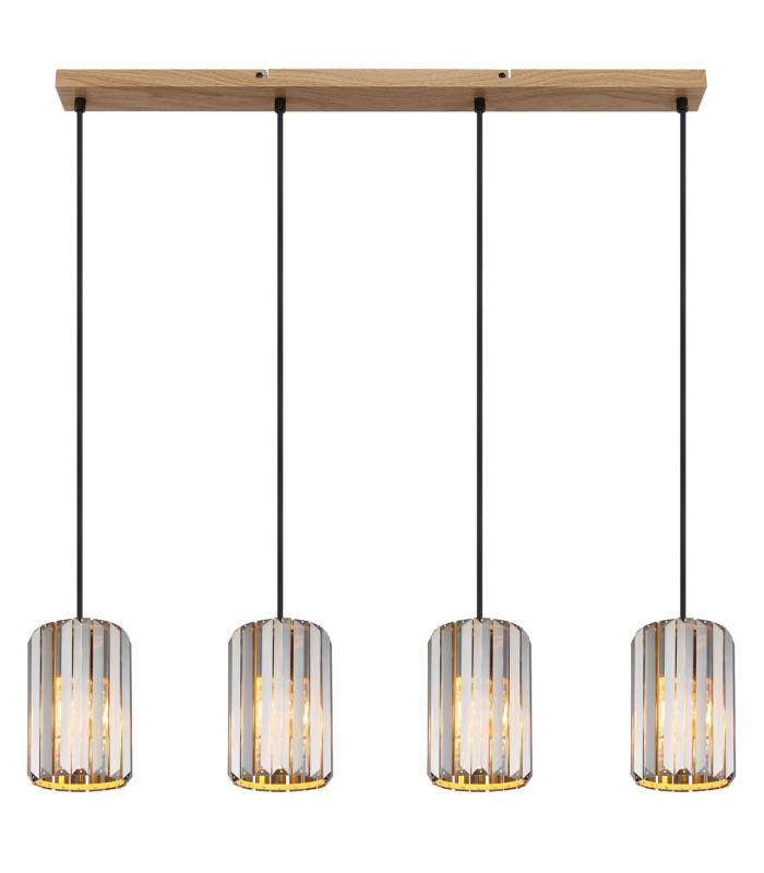 Run Bar Pendant Ceiling Light Wood Look K5 Crystals Smoke Colored 4x E27-3
