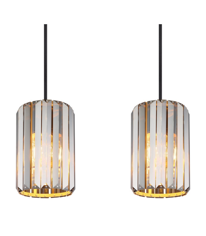 Run Bar Pendant Ceiling Light Wood Look K5 Crystals Smoke Colored 4x E27-4