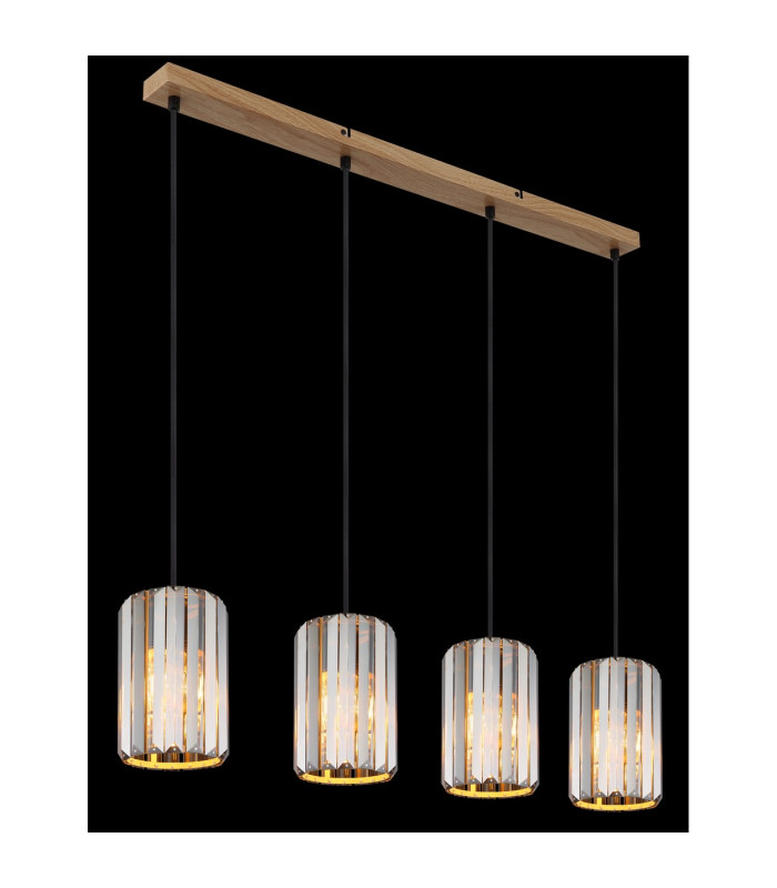 Run Bar Pendant Ceiling Light Wood Look K5 Crystals Smoke Colored 4x E27-5