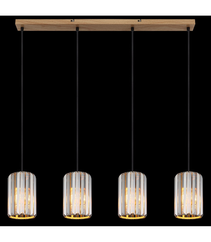 Run Bar Pendant Ceiling Light Wood Look K5 Crystals Smoke Colored 4x E27-6