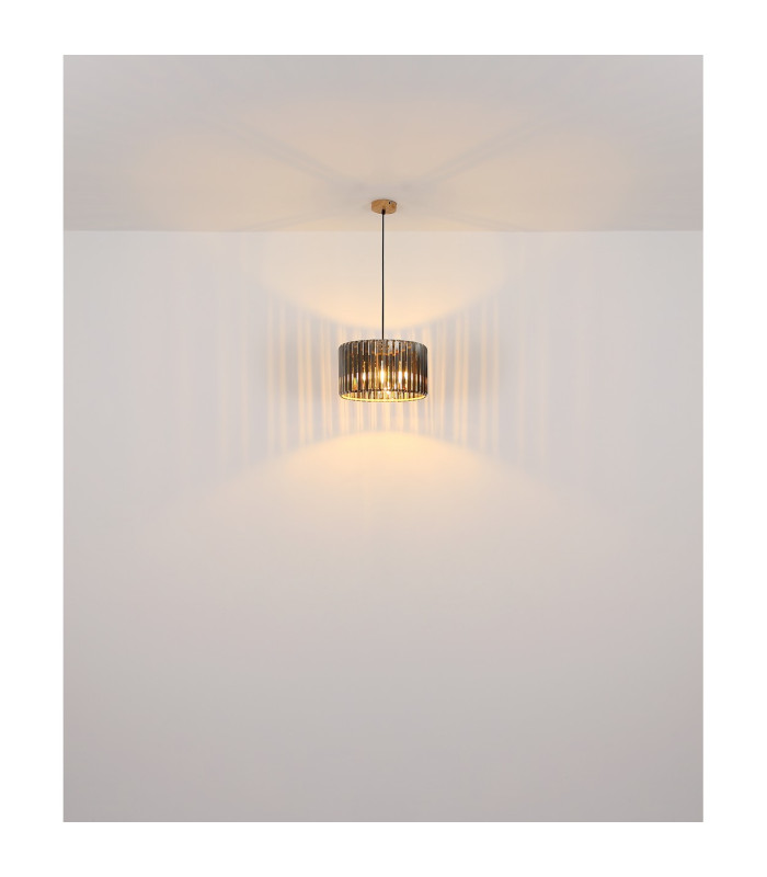 Run Bar Pendant Ceiling Light Wood Look K5 Crystals Smoke Colored 4x E27-8