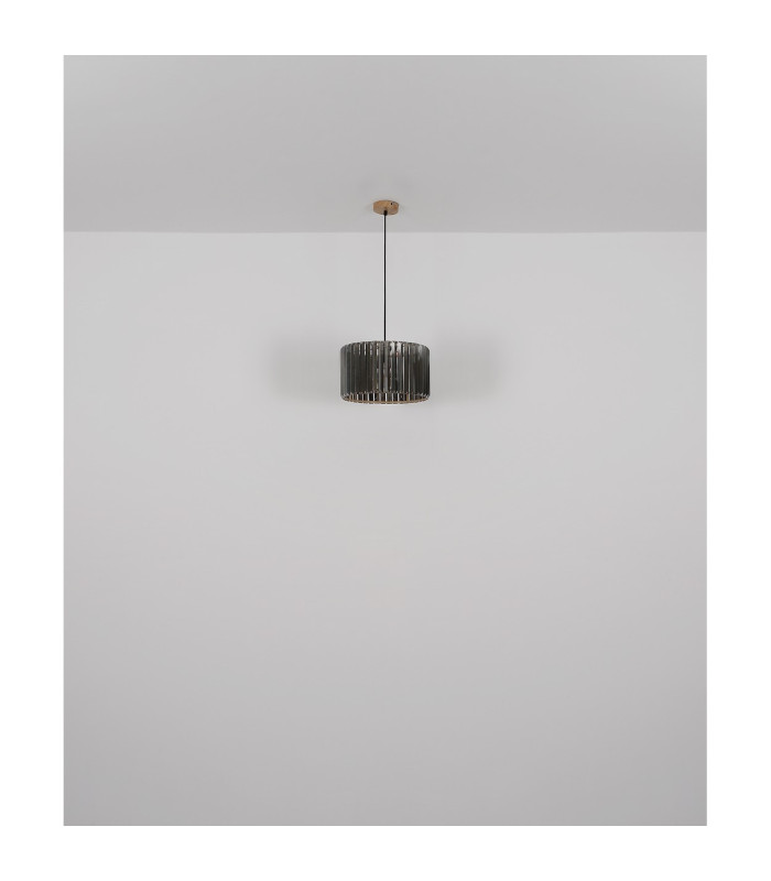 Run Bar Pendant Ceiling Light Wood Look K5 Crystals Smoke Colored 4x E27-9
