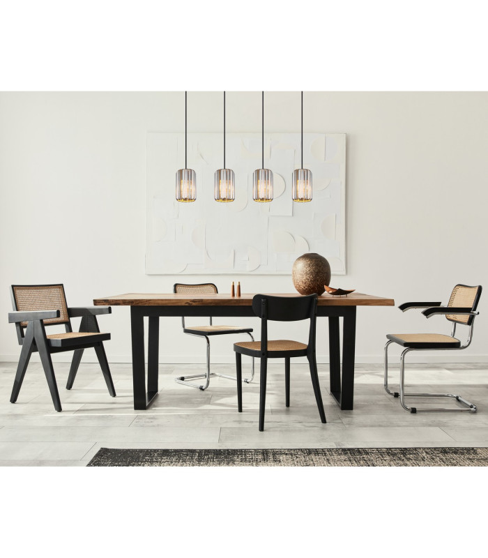 Run Bar Pendant Ceiling Light Wood Look K5 Crystals Smoke Colored 4x E27-10