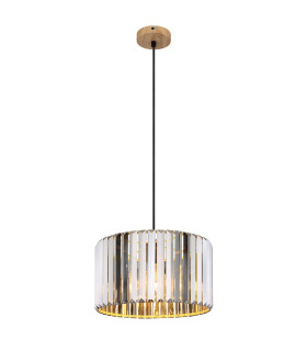 Run Pendant Ceiling Light Wood Look K5 Crystals Smoke Colored 1x E27-1