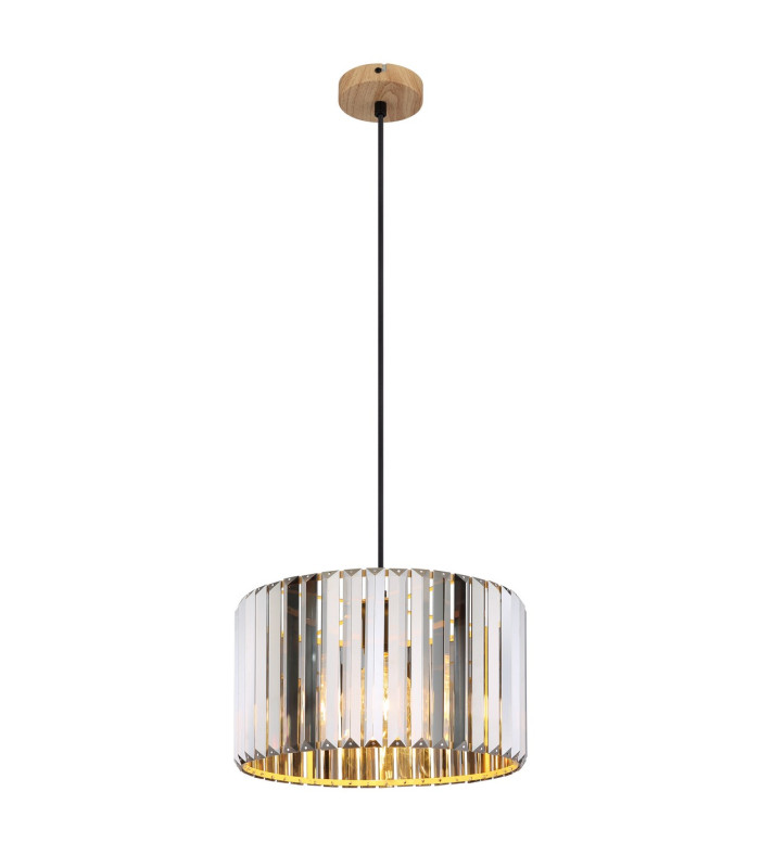 Run Pendant Ceiling Light Wood Look K5 Crystals Smoke Colored 1x E27-1