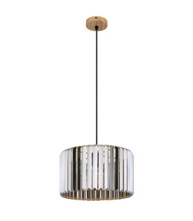 Run Pendant Ceiling Light Wood Look K5 Crystals Smoke Colored 1x E27-2