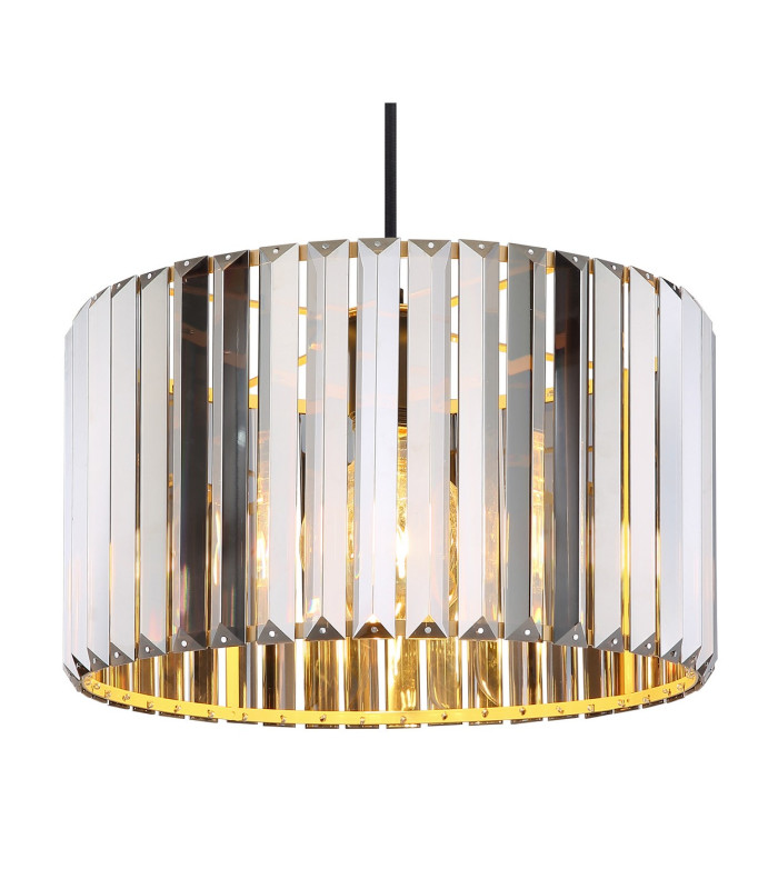 Run Pendant Ceiling Light Wood Look K5 Crystals Smoke Colored 1x E27-3
