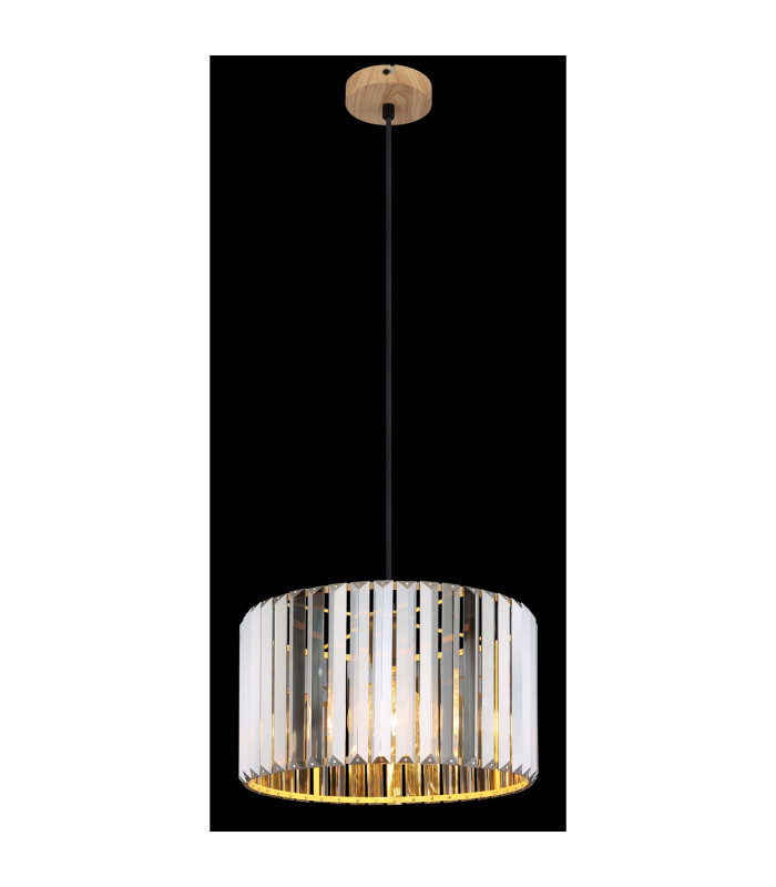 Run Pendant Ceiling Light Wood Look K5 Crystals Smoke Colored 1x E27-4