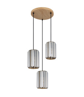 Run Cluster Pendant Ceiling Light Wood Look K5 Crystals Smoke Colored 3x E27-2
