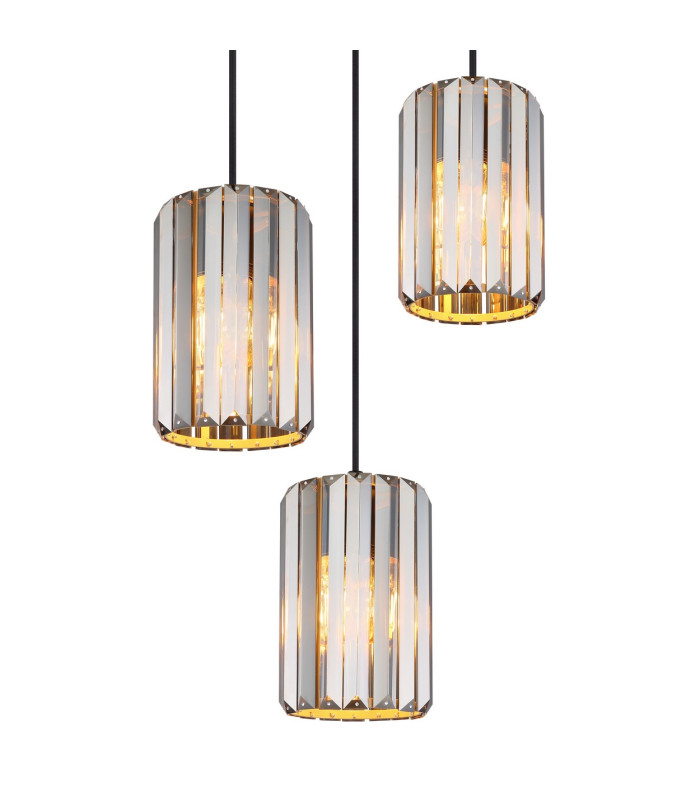 Run Cluster Pendant Ceiling Light Wood Look K5 Crystals Smoke Colored 3x E27-3