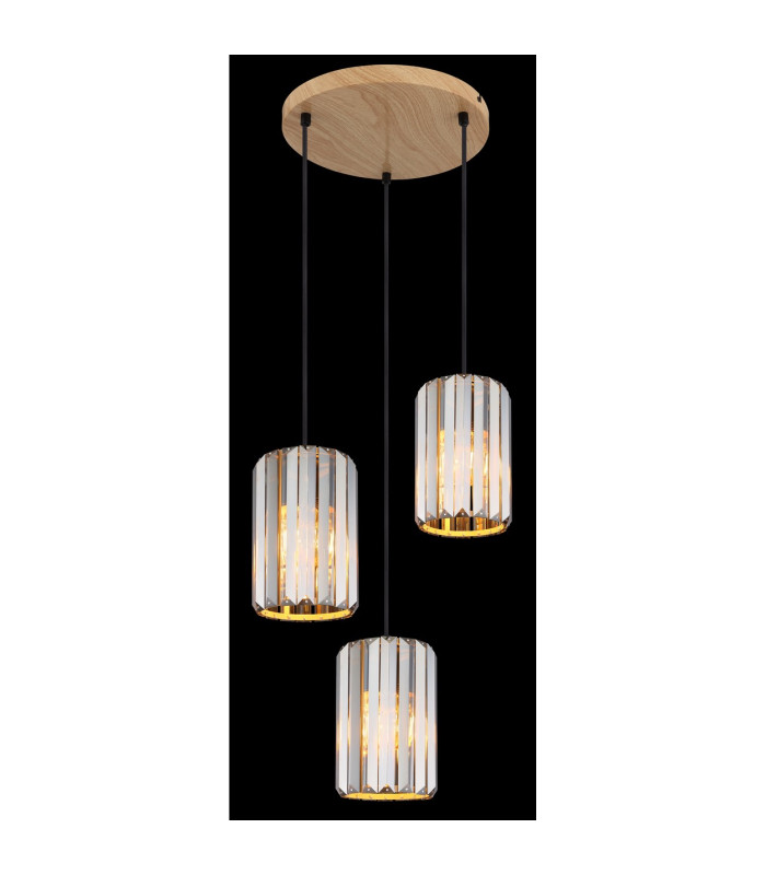 Run Cluster Pendant Ceiling Light Wood Look K5 Crystals Smoke Colored 3x E27-4
