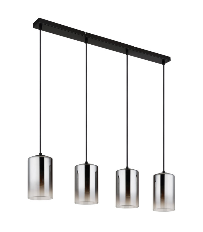 Roy Bar Pendant Ceiling Light Matt Black Smoke Glass Shade 4x E27-2